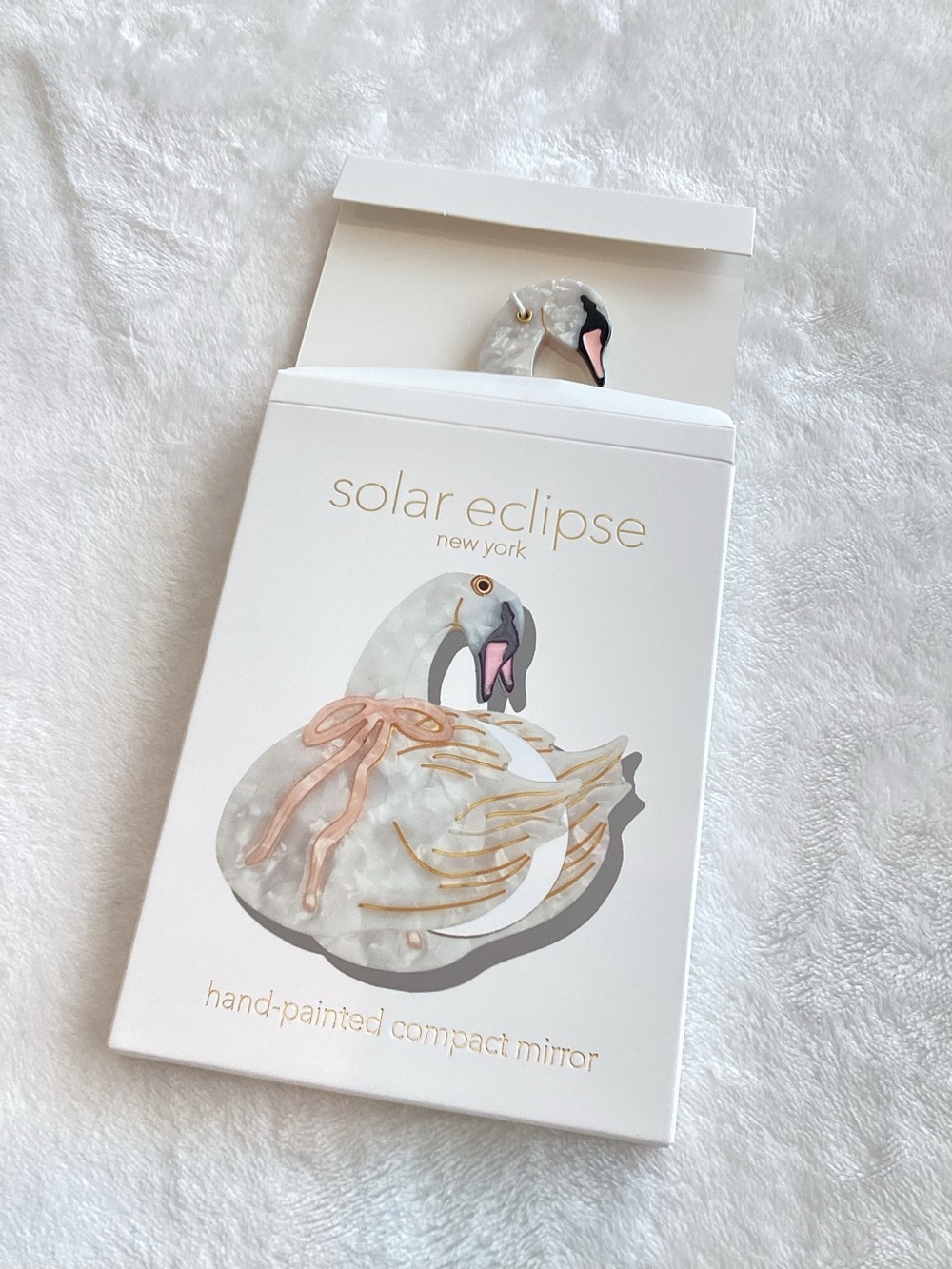 🪞Anthropologie Handpainted Compact Mirror Solar Eclipse New Swan Mirror - Picture 3 of 6
